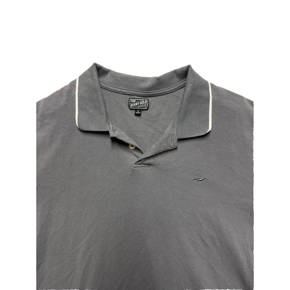 Benny Gold 100% Cotton Men's Polo Shirt Gray L Short Sleeve Logo Button Knit